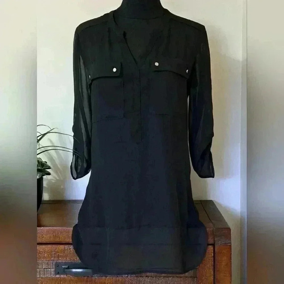 ❤️ Suzy Shier  Black Tunic Length Blouse XS Lightweight Top - Picture 1 of 12